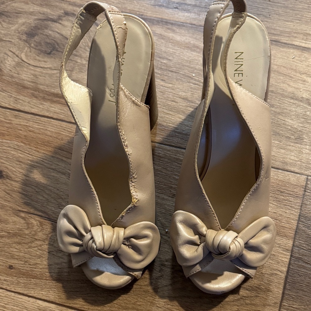 Nine West Beige Slingback Heels with Bow